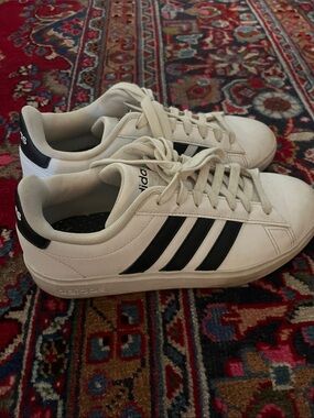 adidas White Sneakers with Black Stripes Sz 8